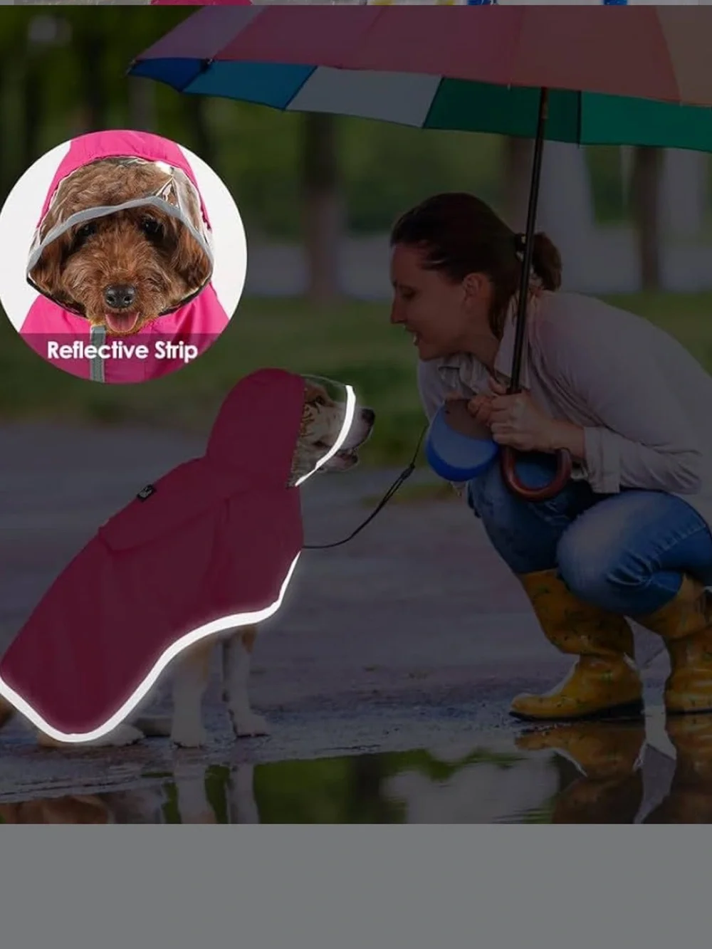 Waterproof Pink Dog Raincoat with Hood - Brand built in storage pocket